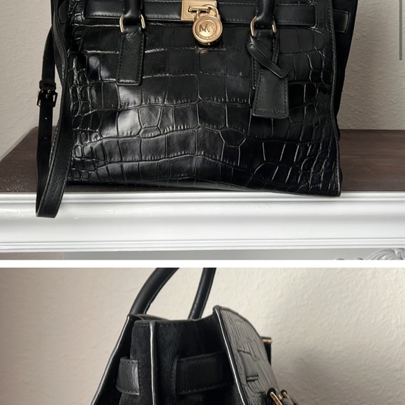 Michael Kors Hamilton leather crossbody bag Black Crocodile Leather Suede - Picture 10 of 12
